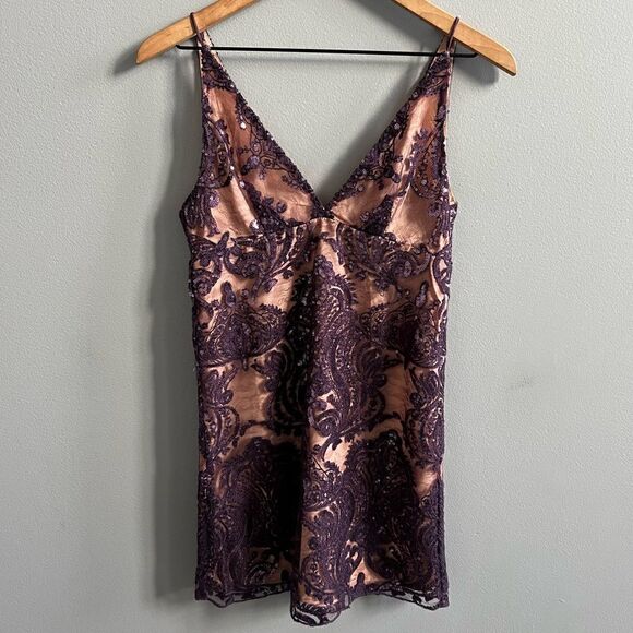 Free People Night Shimmer Mini-Dress Size 0 Sundown Purple Sequins Sleeveless - Picture 5 of 16